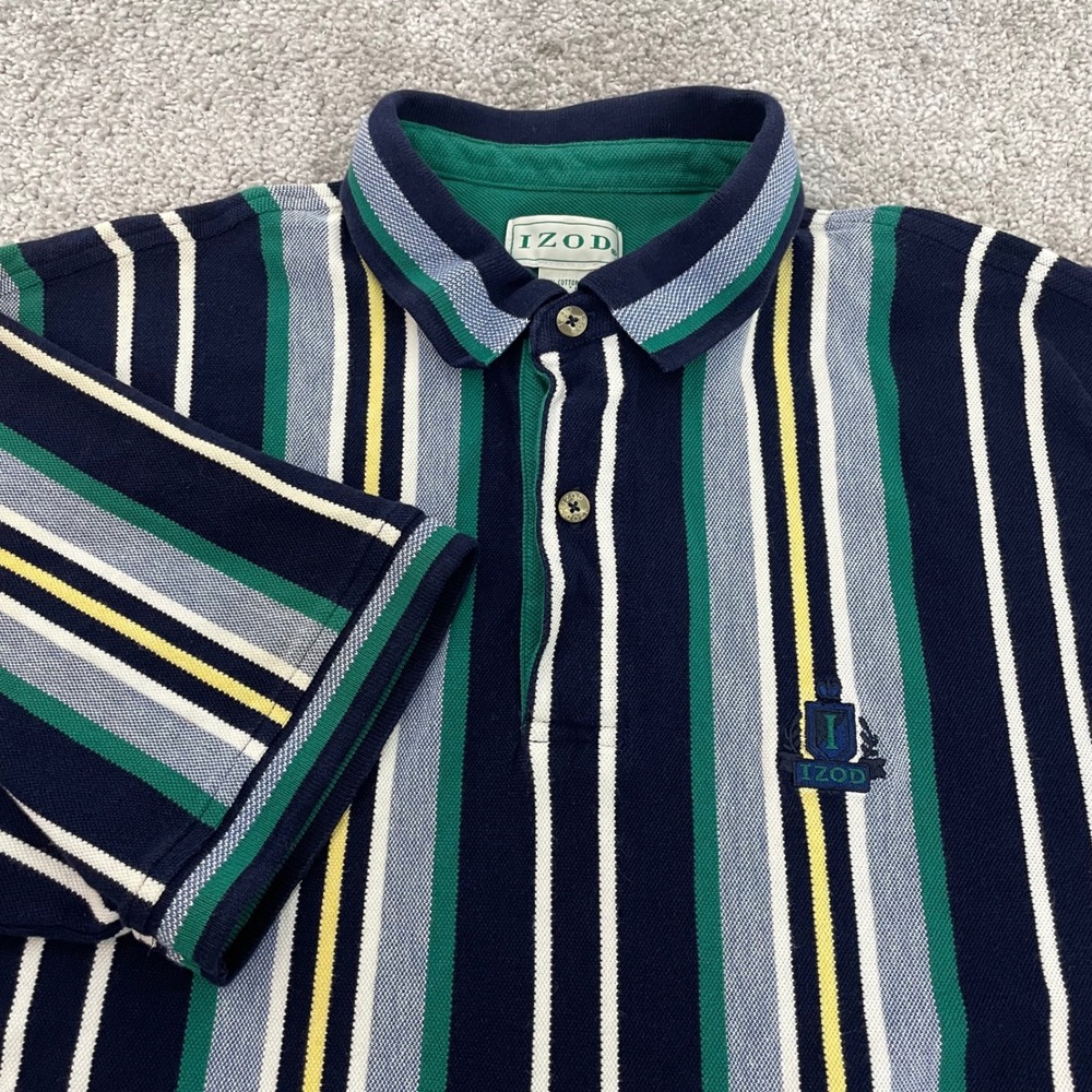 Vintage Izod Polo Shirt Mens Large Vertical Stripe Embroidered Crest Bloke